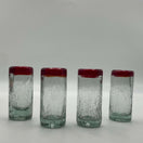 Hand-Blown Crackled Shot Glass | Red Rim Mexican Barware - set of four hand-blown crackled glasses with vibrant red rims