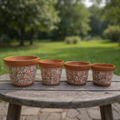 Set of 4 Talavera Flower Pots | Brown & White Terracotta Planters