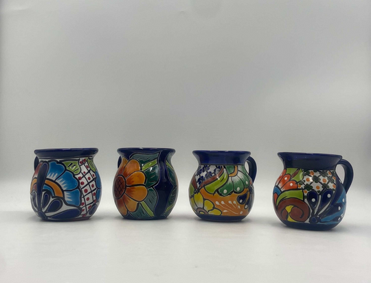 16-Piece Mexican Talavera Dinnerware Set | Handmade Talavera - four hand-painted 12 fl oz mugs with colorful floral Talavera designs