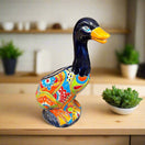 Talavera Duck Planter | Colorful Hand-Painted Mexican Ceramic Art - hand-painted multicolor duck-shaped planter with floral geometric accents