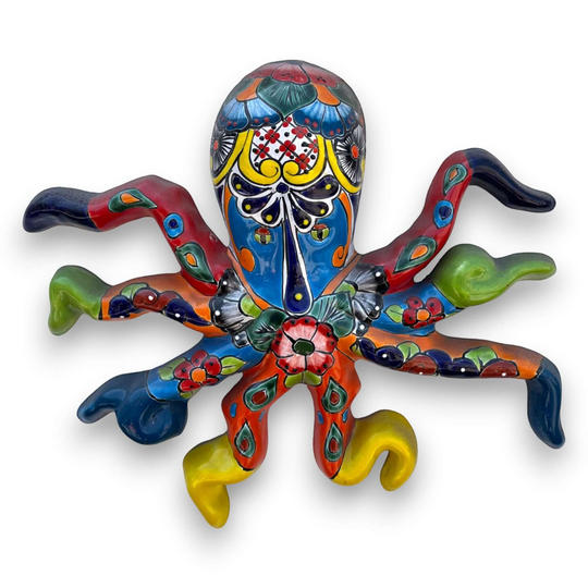 Mexican Handmade Octopus Wall Art | Hand Painted Talavera (Large) - colorful hand-painted Talavera octopus wall decor
