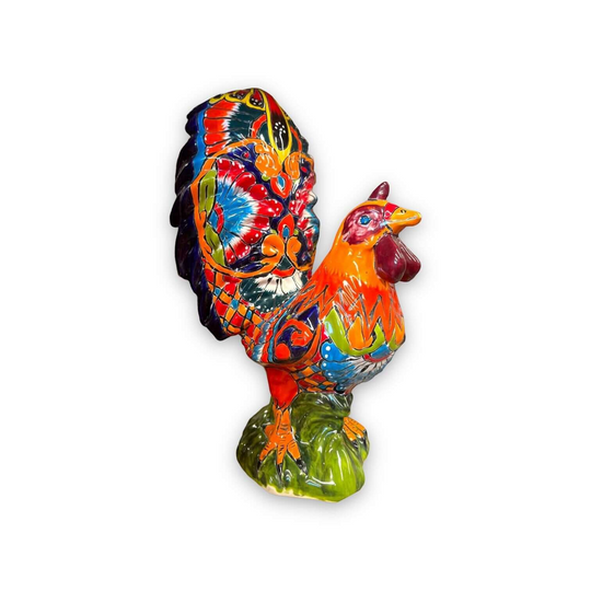 Talavera Rooster Statue | Large Hand-Painted Ceramic Decor - vibrant hand-painted ceramic rooster with floral motifs, lead-free glaze, Guanajuato craftsmanship