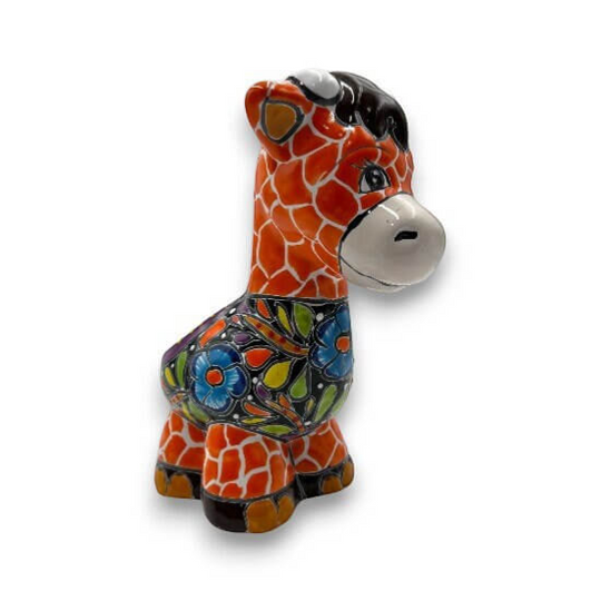 Talavera Giraffe Planter | Small Hand-Painted Succulent Statue — hand-painted Talavera giraffe planter with floral patterns, kiln-fired, lead-free glaze