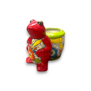 Talavera Frog Planter | Colorful Hand-Painted Mexican Pottery red hand-painted frog planter with floral Talavera design and green rim pot