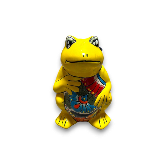 Talavera Frog Planter | Colorful Hand-Painted Mexican Pottery - bright yellow hand-painted talavera frog planter with floral pattern