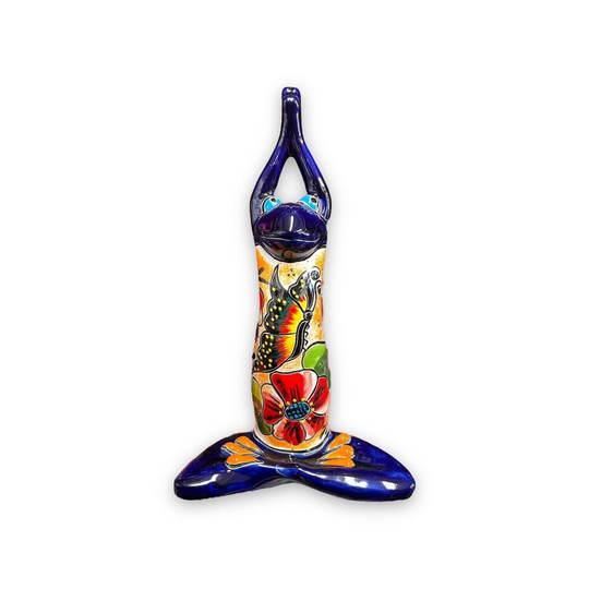Colorful Hand Painted Talavera Frog Statue | Large Mexican Art Decor - large hand-painted Talavera frog statue with floral design