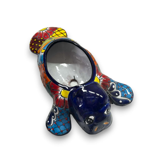 Mexican Handmade Seal Planter | Colorful Talavera Seal (Medium Size) — hand-painted blue and multicolor Talavera ceramic seal planter