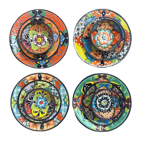 12-Piece Talavera Dinnerware Set | Handmade Mexican Ceramic Plates & Bowls