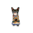 Talavera Frenchie Statue | Colorful Skateboarding Bulldog Art — handmade Talavera bulldog on skateboard, hand-painted kiln-fired lead-free glaze