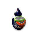 Handmade Cat Planter | Hand Painted Cat Talavera Artwork (Medium Size) vibrant blue and orange hand-painted ceramic cat planter from Guanajuato, Mexico