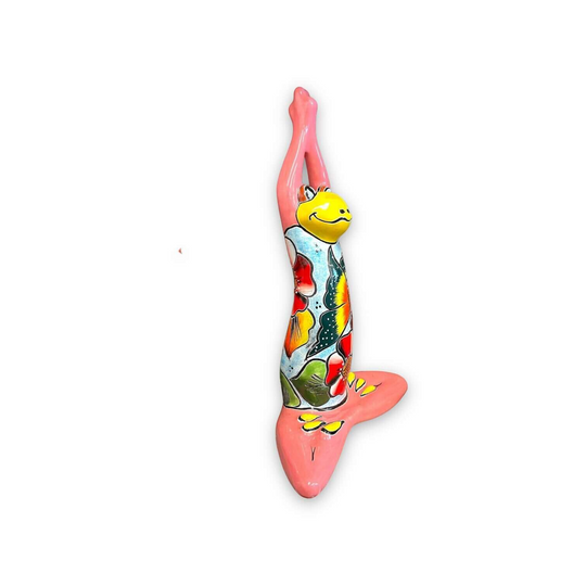 Colorful Hand Painted Talavera Frog Statue | Large Mexican Art Decor - vibrant hand-painted pink frog statue with floral Talavera patterns