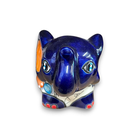 Hand-Painted Talavera Elephant Flower Pot | Colorful Small Talavera Planter - hand-painted blue elephant ceramic planter from Guanajuato, lead-free glaze