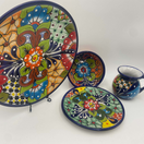 16-Piece Mexican Talavera Dinnerware Set | Handmade Talavera - colorful hand-painted 16-piece Talavera dinnerware with plates, bowls and mugs from Guanajuato, Mexico