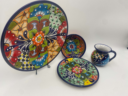 16-Piece Mexican Talavera Dinnerware Set | Handmade Talavera - colorful hand-painted 16-piece Talavera dinnerware with plates, bowls and mugs from Guanajuato, Mexico