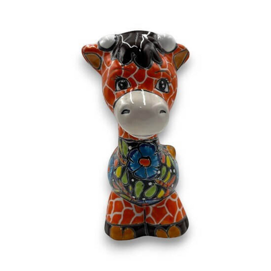 Talavera Giraffe Planter | Small Hand-Painted Succulent Statue - hand-painted Talavera giraffe planter with floral chest, kiln-fired from Guanajuato, Mexico.