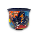 Set of 3 Talavera Flower Pots | Colorful Hand-Painted Mexican Planters - vibrant blue hand-painted Talavera ceramic planter with floral motifs