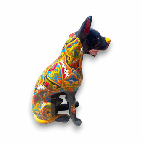 Huge Talavera Dog Statue | Colorful Mexican Ceramic Statue - hand-painted vibrant Talavera dog sculpture from Guanajuato, lead-free glaze