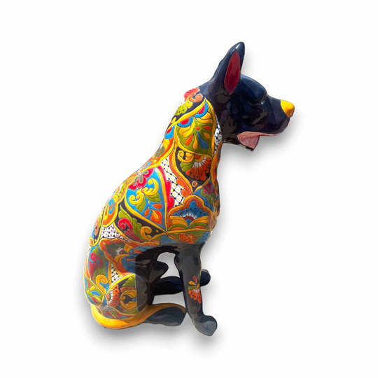 Huge Talavera Dog Statue | Colorful Mexican Ceramic Statue - hand-painted vibrant Talavera dog sculpture from Guanajuato, lead-free glaze