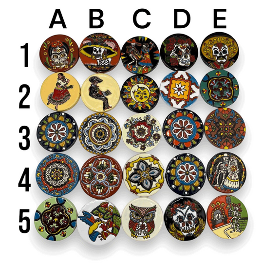 Custom Talavera Coaster | Hand-Painted Mexican Tile Drink Pads - 25 colorful hand-painted Talavera designs grid, Día de los Muertos and floral patterns