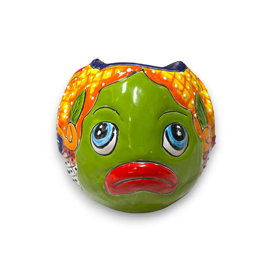 Small Talavera Fish Planter | Colorful Hand-Painted Mexican Statue Pottery - small green hand-painted Talavera fish planter, kiln-fired, lead-free glaze