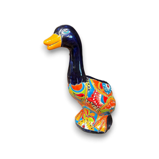 Talavera Duck Planter | Colorful Hand-Painted Mexican Ceramic Art - glossy hand-painted multicolor floral folk-art duck planter from Guanajuato