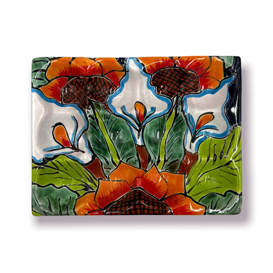 Talavera Ceramic Egg Holder | Hand-Painted Mexican Kitchenware — hand-painted floral and butterfly motifs in red, yellow, blue and green, Guanajuato
