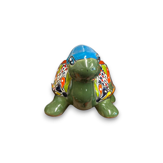 Small Talavera Turtle Planter | Hand-Painted Mexican Pottery - green hand-painted Talavera ceramic turtle planter