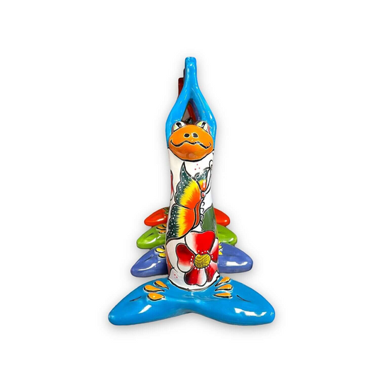 Colorful Hand Painted Talavera Frog Statue | Large Mexican Art Decor - bright hand-painted Talavera ceramic frog with floral and butterfly motifs