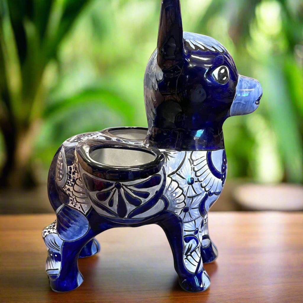 Large Blue White Talavera Donkey Planter Ceramic Burro Pot