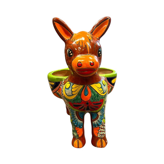 Large Talavera Donkey Planter | Hand-Painted Ceramic Burro - colorful hand-painted Talavera ceramic burro planter with floral geometric designs