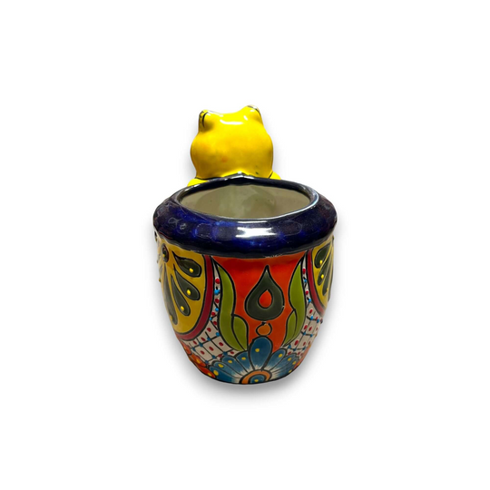 Talavera Frog Planter | Colorful Hand-Painted Mexican Pottery - bright hand-painted frog planter from Guanajuato with vivid floral Talavera design