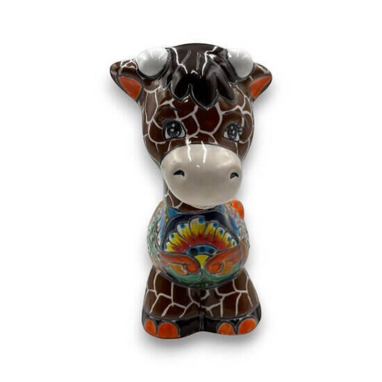 Talavera Giraffe Planter | Small Hand-Painted Succulent Statue - hand-painted brown giraffe ceramic planter from Guanajuato, Mexico