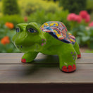 Large Talavera Turtle Statue | Hand-Painted Mexican Ceramic - vibrant hand-painted green ceramic turtle with floral Talavera shell, kiln-fired, lead-free glaze