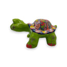 Large Talavera Turtle Statue | Hand-Painted Mexican Ceramic - hand-painted green Talavera ceramic turtle with floral and geometric shell