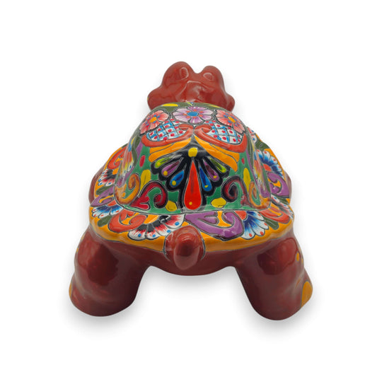 Large Talavera Turtle Statue | Hand-Painted Mexican Ceramic hand-painted colorful floral Talavera ceramic turtle sculpture, kiln-fired, lead-free glaze