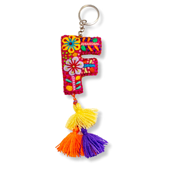 Alphabet Letter Embroidered Boho Keychain | Bag Charm - Mexico