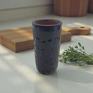 Matte Black Talavera Shot Glass | Mexican Ceramic Barware - hand-painted matte black shot glass with carved floral motifs, kiln-fired lead-free glaze