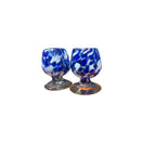 Mexican Artisan Shot Glass | Blue & White Cognac Style Design - hand-blown lead-free Talavera-style blue and white pair