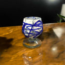 Mexican Artisan Shot Glass | Blue & White Cognac Style Design handcrafted hand-blown lead-free glass with blue swirled design