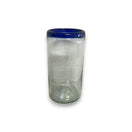 Mexican Blue Rim Tumbler | Hand-Blown Clear Glassware - hand-blown clear tumbler with deep cobalt rim, lead-free glass, traditional Mexican design