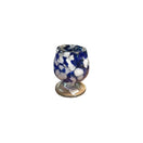 Mexican Artisan Shot Glass | Blue & White Cognac Style Design - hand-blown lead-free glass, blue and white Talavera-style pattern, Guanajuato artisan