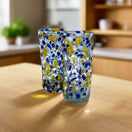 Mexican Double Shot Glass | Blue and Yellow Artisan Barware - hand-blown blue and yellow speckled double shot glass from Guanajuato
