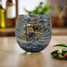 Mexican Stemless Wine Glass | Mocha Mix Design hand-blown lead-free glass with mocha swirl, artisan-made in Guanajuato