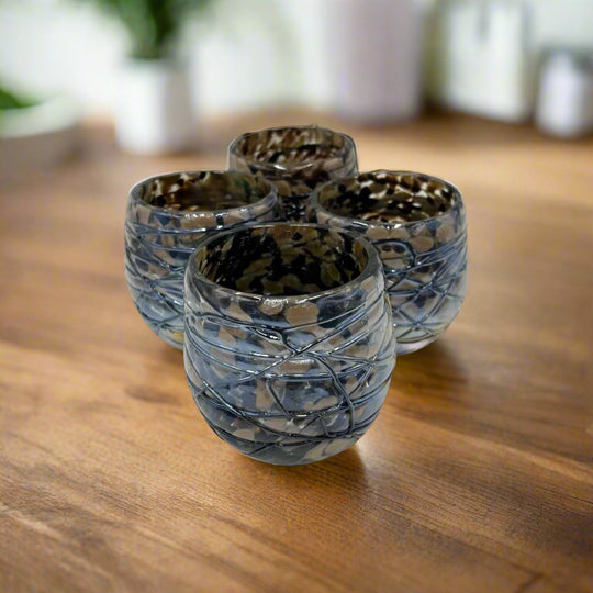Mexican Stemless Wine Glass | Mocha Mix Design - hand-blown lead-free glass set of four with textured mocha mix pattern, crafted in Guanajuato, Mexico