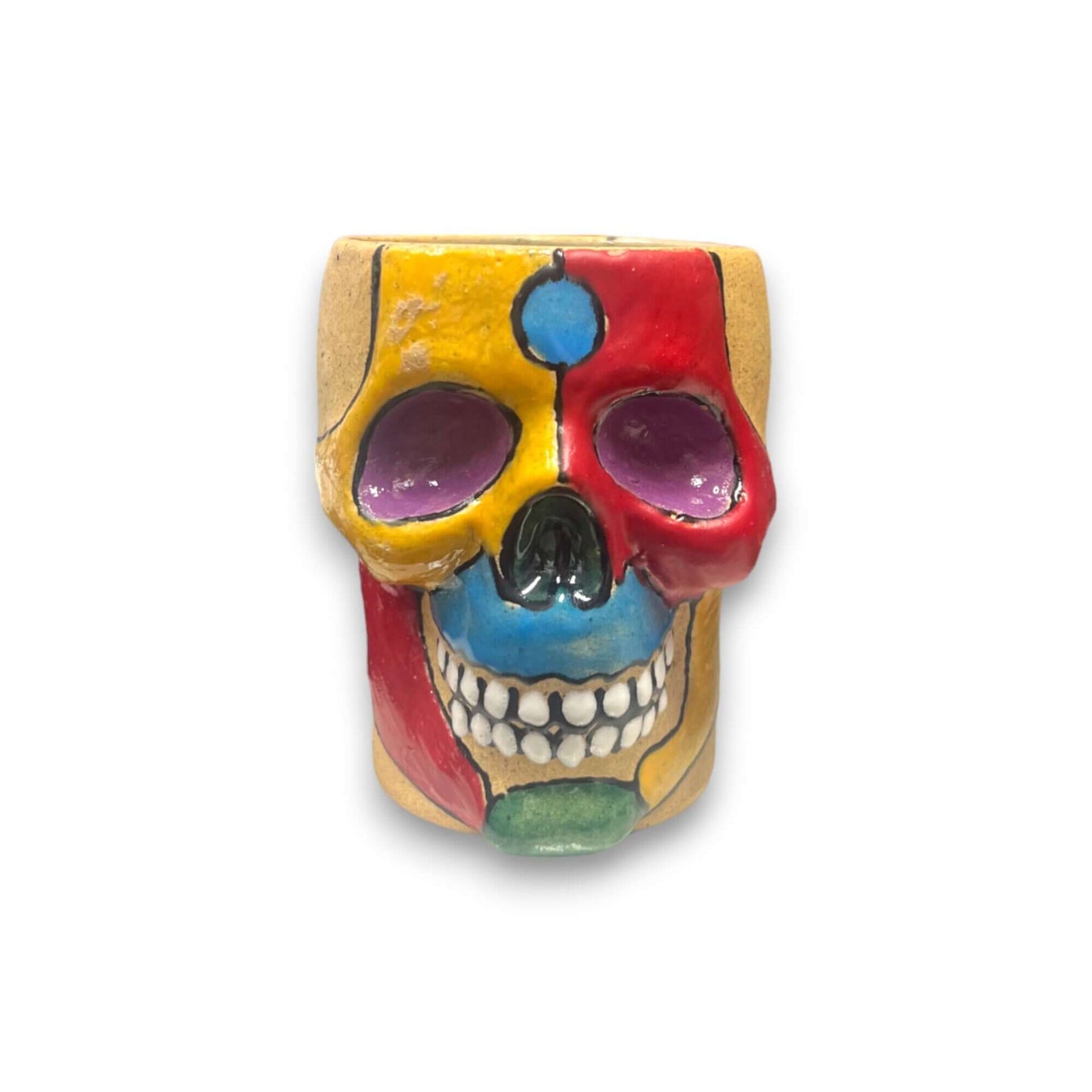 Mexican Handcrafted Skull Planter | Unique Small Flower Pot for Home Decor - hand-painted colorful Talavera skull planter