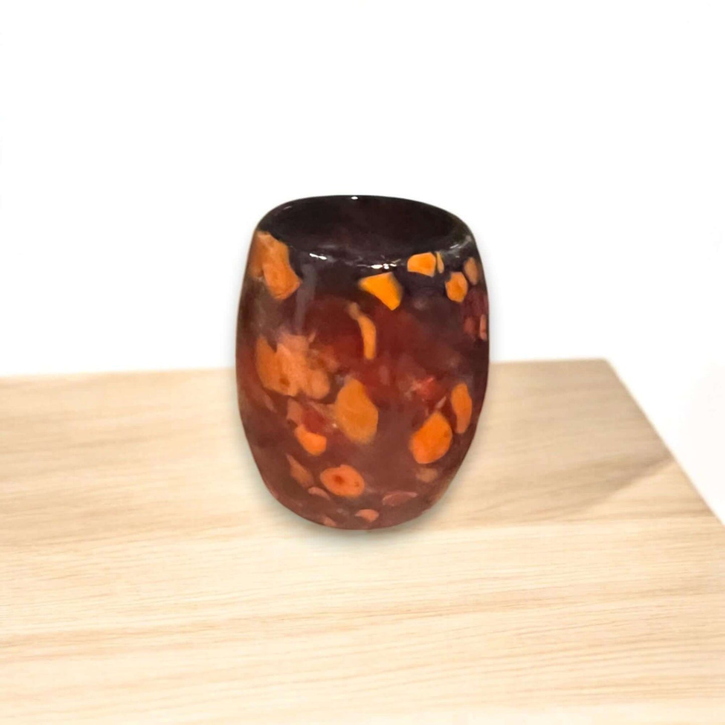 Mexican Artisan Shot Glass | Handmade Lava Design Ceramic handcrafted lead-free glass shot glass with orange lava pattern, Guanajuato artisan piece