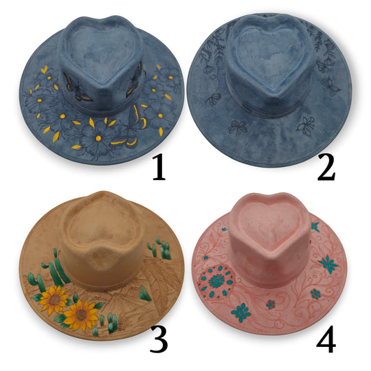 Mexican Suede Sombrero | Heart Crown Burned Design collection