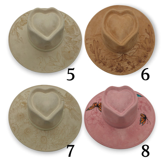 Mexican Suede Sombrero | Heart Crown Burned Design