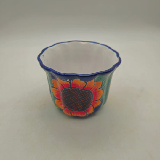 Mexican Talavera Sunflower Pot — TGH-6416; actual product against its original background.
