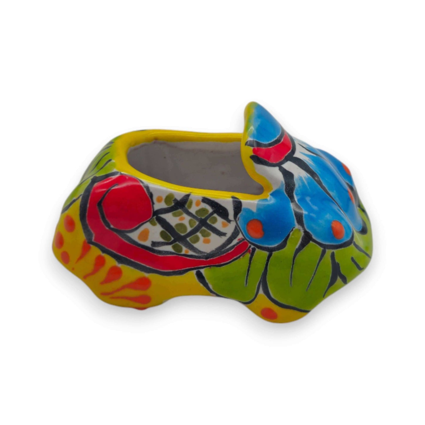 Mini Talavera Car Planter | Hand-Painted Mexican Figurine - small hand-painted yellow blue red green floral ceramic planter